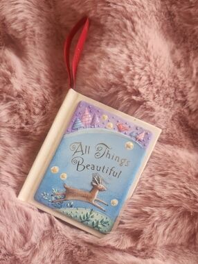 Hallmark Blue, Cream and Red 'All Things Beautiful' Deer Ornament